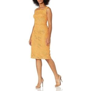 Adrianna Papell Crochet Lace Sheath Boat Neck Dress Hibiscus Orange • Size 8 🗣